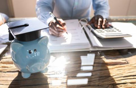 Desk with piggy bank