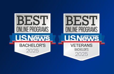 two banners that say "US News Best Online Programs Bachelor's 2025"