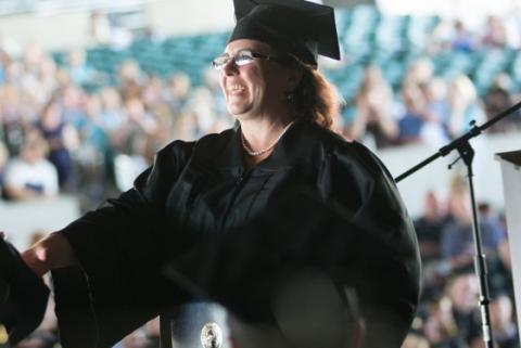 A woman graduating