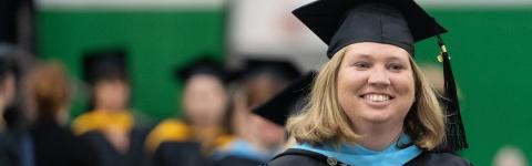 Commencement Girl with blue sash