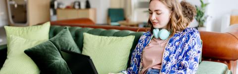 Girl on green couch