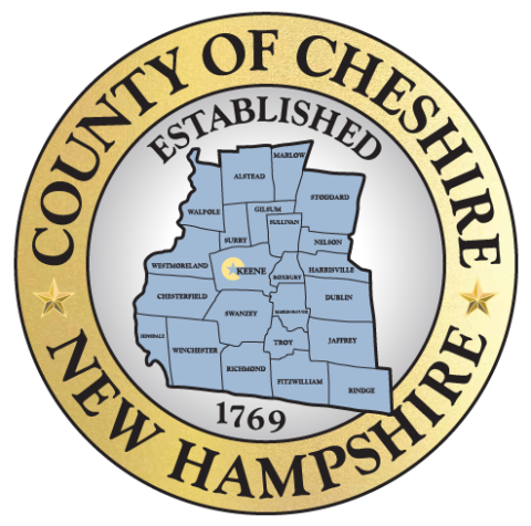 County of Cheshire New Hampshire Logo with County map inside an emblem